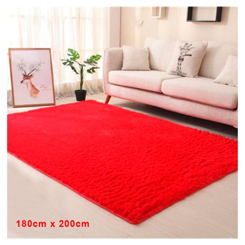 Alfombra Peluda Suave Decorativa Hogar Oficina 180x200 Rojo-1