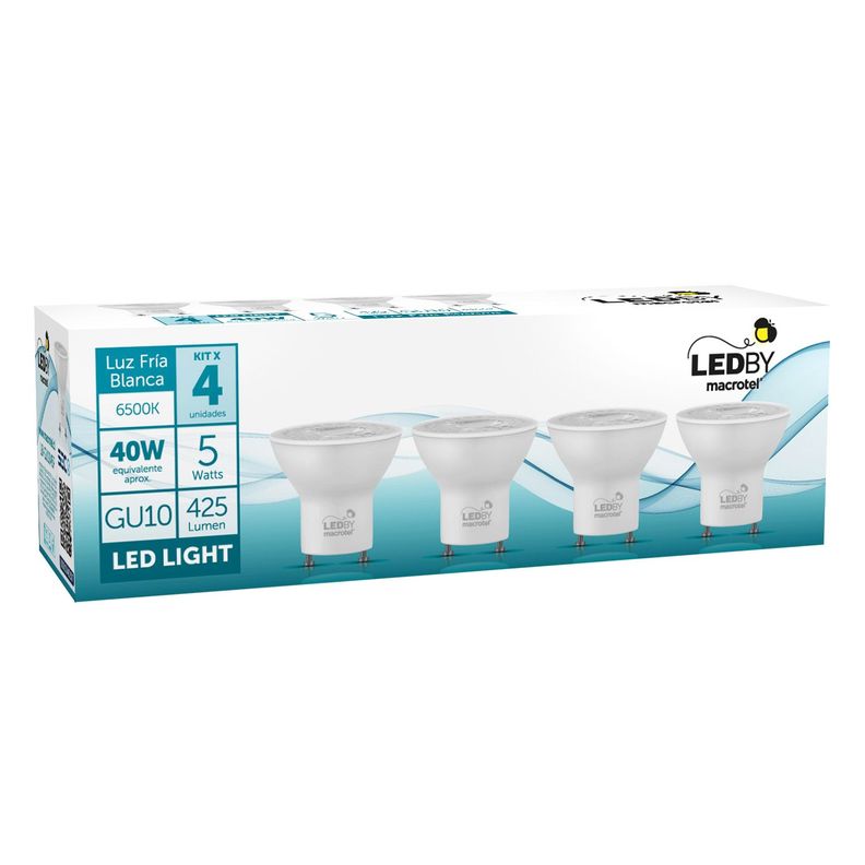 Pack 4 Ampolletas Led GU10 5W Luz Fría-1