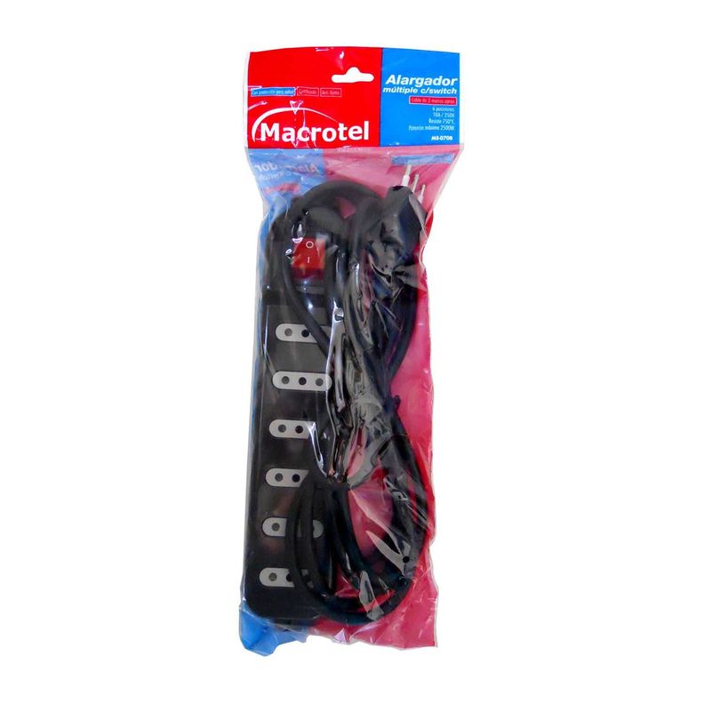 Alargador con Switch Macrotel 6 Posiciones 3 Metros Negro-1