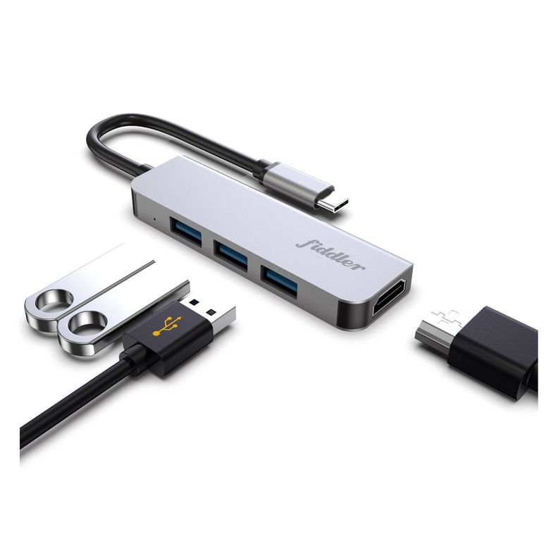 Adaptador USB C a HDMI 4K/30Hz + 3 USB 3.0/5Gbps Fiddler-1