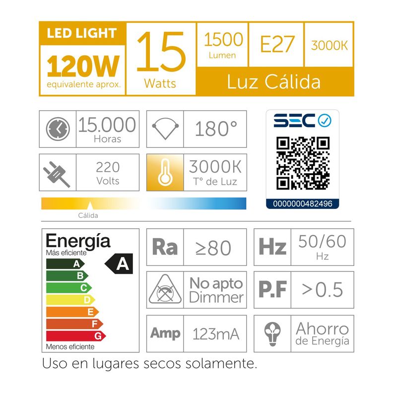 Ampolleta Led a60 15w Luz Cálida-2