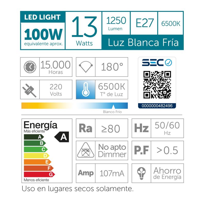 Ampolleta Led a60 13w Luz Fría-2