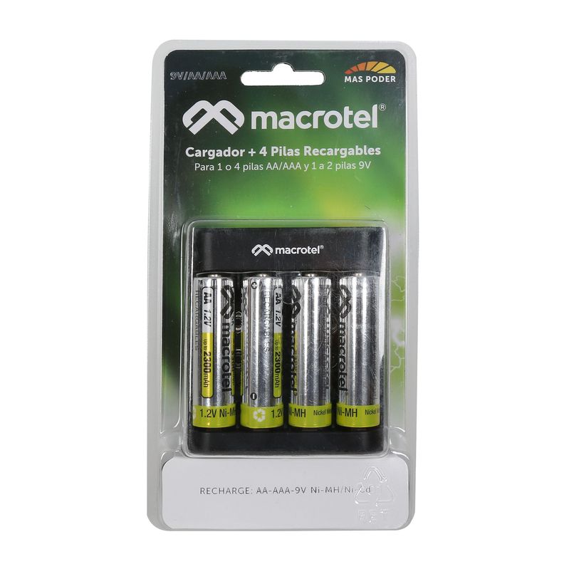 Cargador De Pilas Macrotel + 4 Pilas AA 2300ma-0