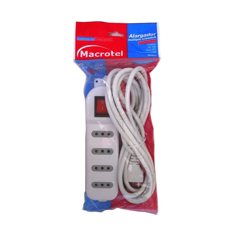 Alargador Zapatilla con Switch 4 posiciones 3 Metros Blanco-2