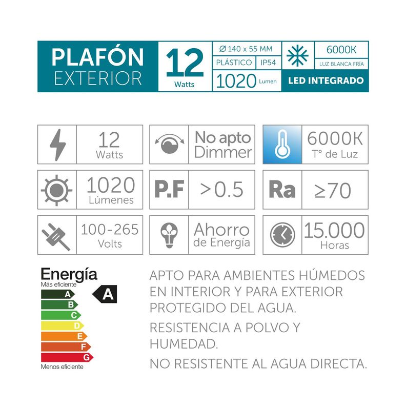 Plafón Exterior Redondo 12w Luz Fría-2