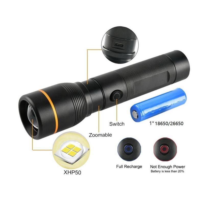 Linterna Led Táctica Recargable 1600 Lúmenes-4