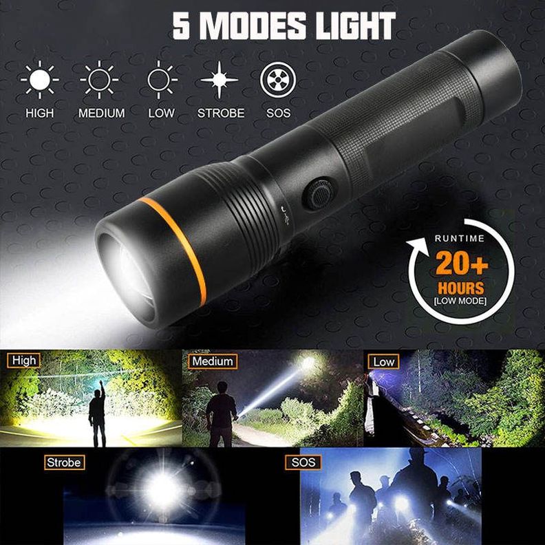 Linterna Led Táctica Recargable 1600 Lúmenes-5