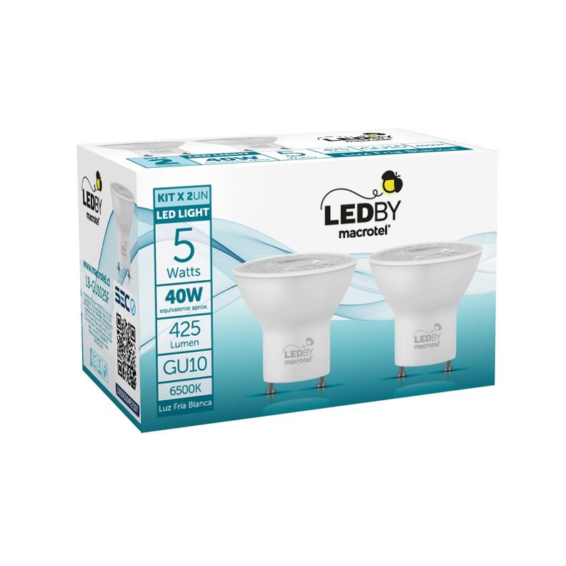 Pack 2 Ampolletas Led GU10 5W Luz Fría-1