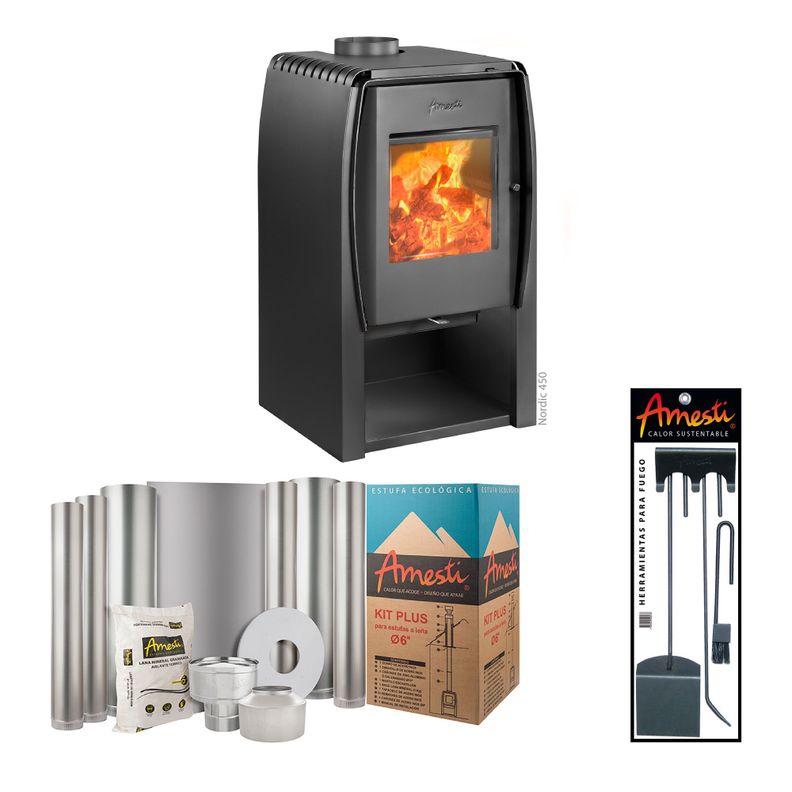 COMBO CALEFACTOR LEÑA NORDIC450+KITINST6"+SETMURO-0