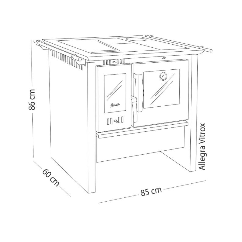 COMBO COCINA LEÑA ALLEGRA VITROX ROJA AMESTI+KIT INSTALACION 5"-1