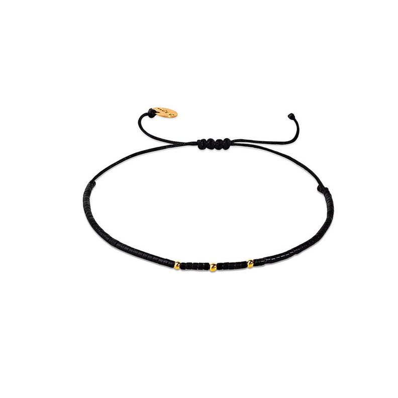 Pulsera Negra con Mostacillas Bañadas en Oro-0