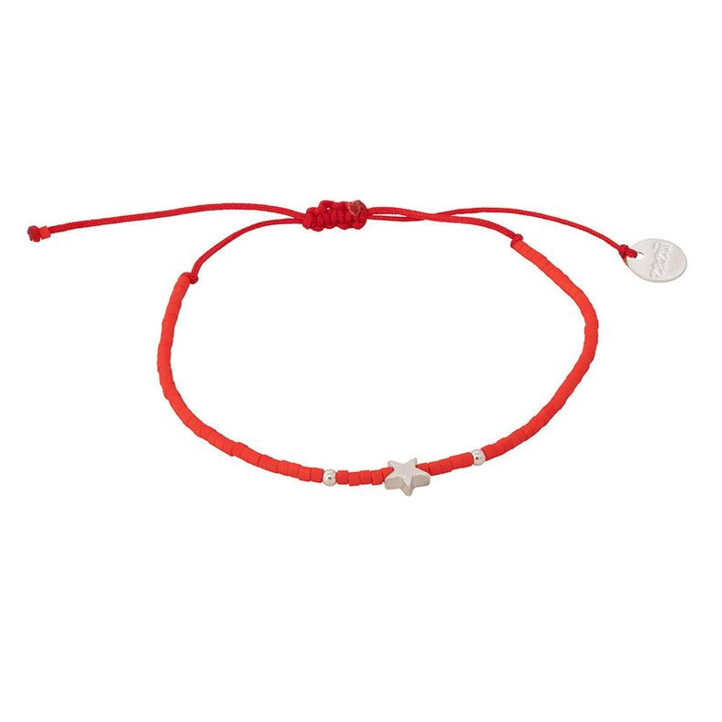 Pulsera Roja con Estrella y Mostacillas de Plata-0