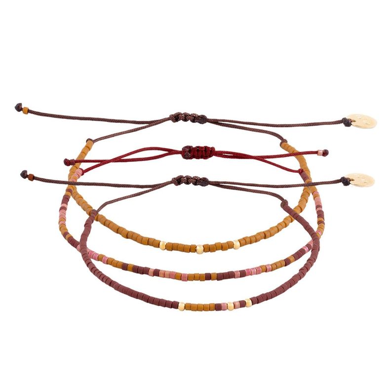 Pack Pulseras Mostaza, Café y Terracota con Mostacillas Bañadas en Oro-0