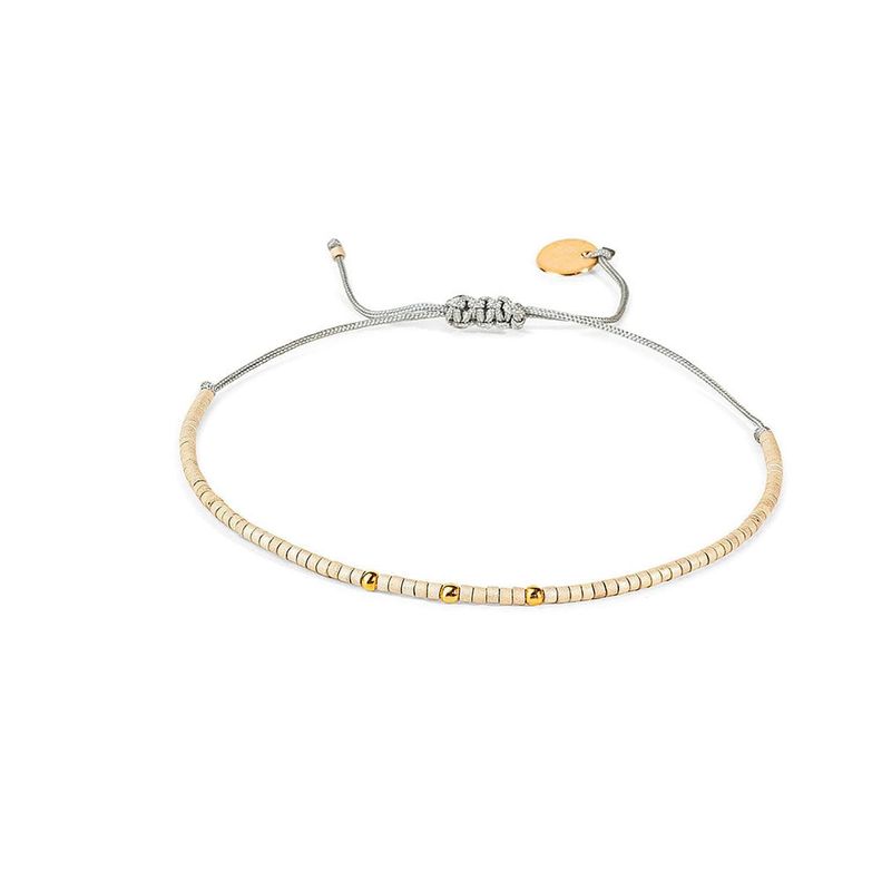 Pulsera Marfil con mostacillas bañadas en oro-0