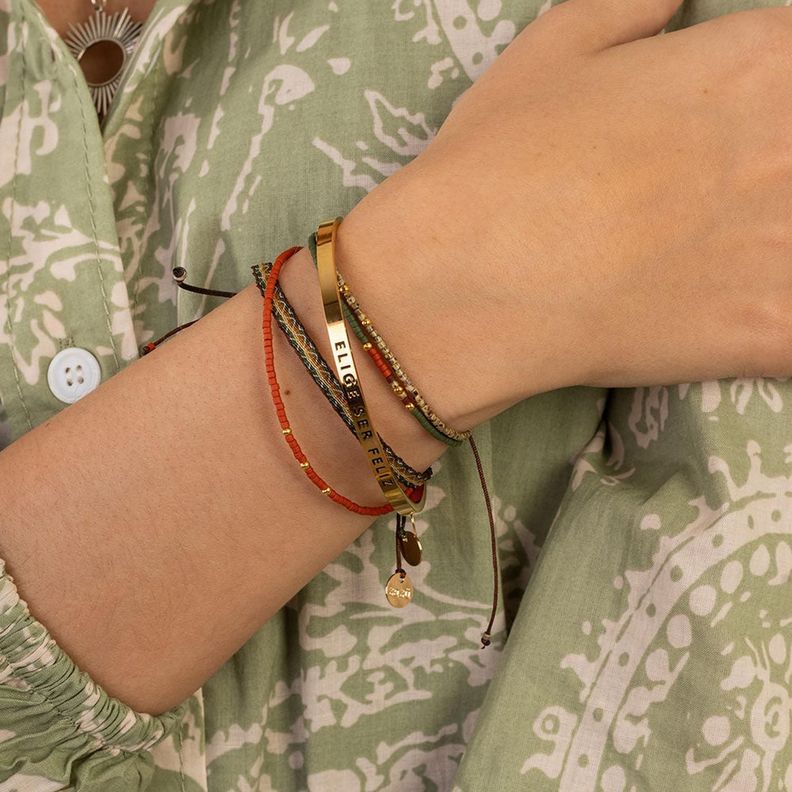 Pack Pulseras Picasso Verde y Ladrillo con Mostacillas Bañadas en Oro-1