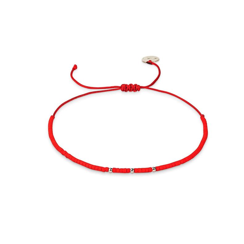 Pulsera roja con mostacillas de plata-0