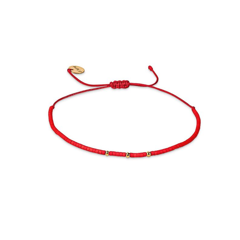 Pulsera Roja con Mostacillas Bañadas en Oro-0