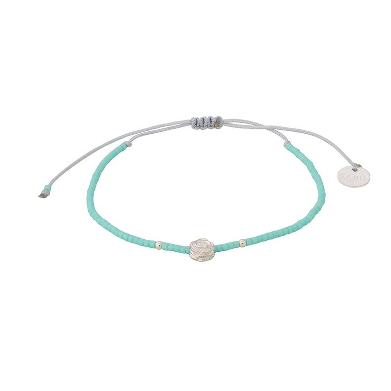 Pulsera Celeste con Rosa y Mostacillas de Plata-0