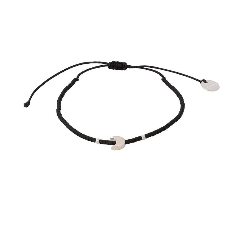 Pulsera Negra con Luna y Mostacillas de Plata-0