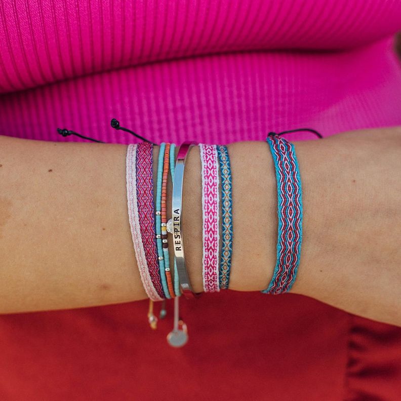 Pulsera Celeste con Mostacillas de Plata-0