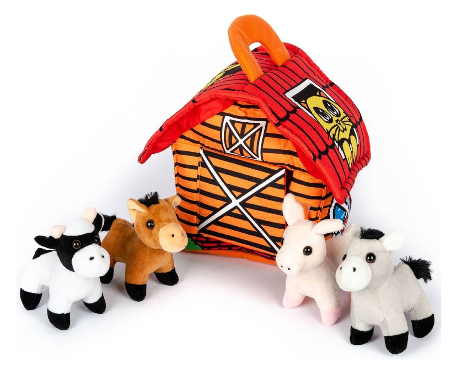 Casa de la granja con animales de peluche-1