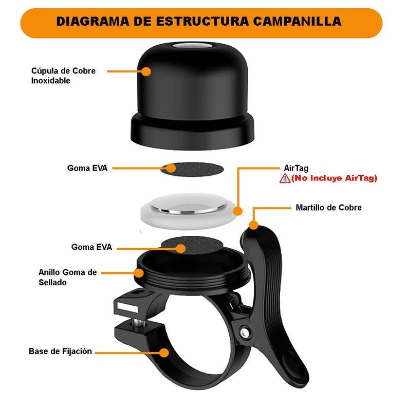 Campanilla con Soporte Para AirTag Bicicleta Scooter y Otros-2
