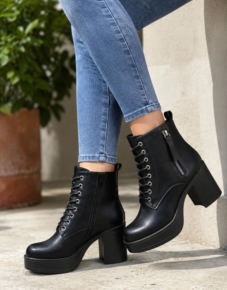 Botin Mujer Negro Taco Medio Con Plataforma M651