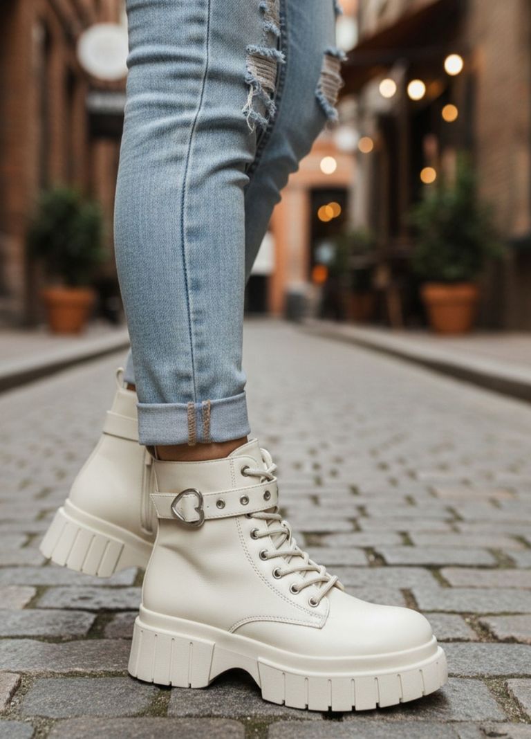 Botin / Bototo Color Beige Para Dama Con Plataforma  M510 35