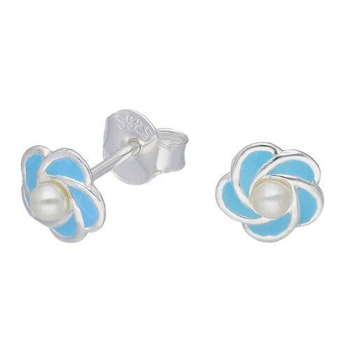 Aro Plata 925 Flor  Esmaltado Celeste