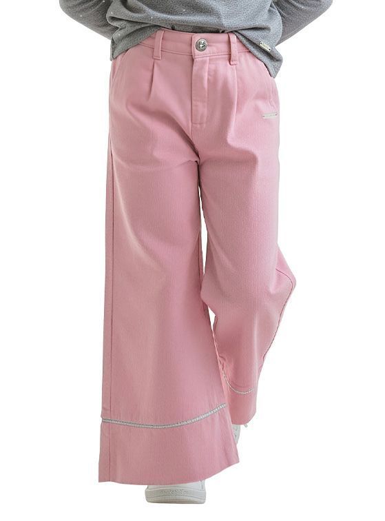 Pantalon Ancho Gabardina Nina con Calce Palazzo Rosado 4 anos