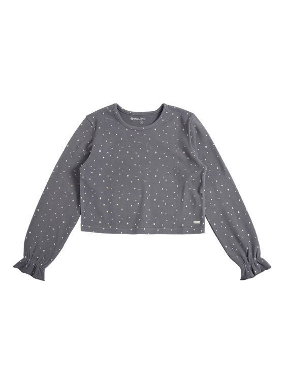 Polera Manga Afranelada larga Nina con Estampado Gris 4 anos