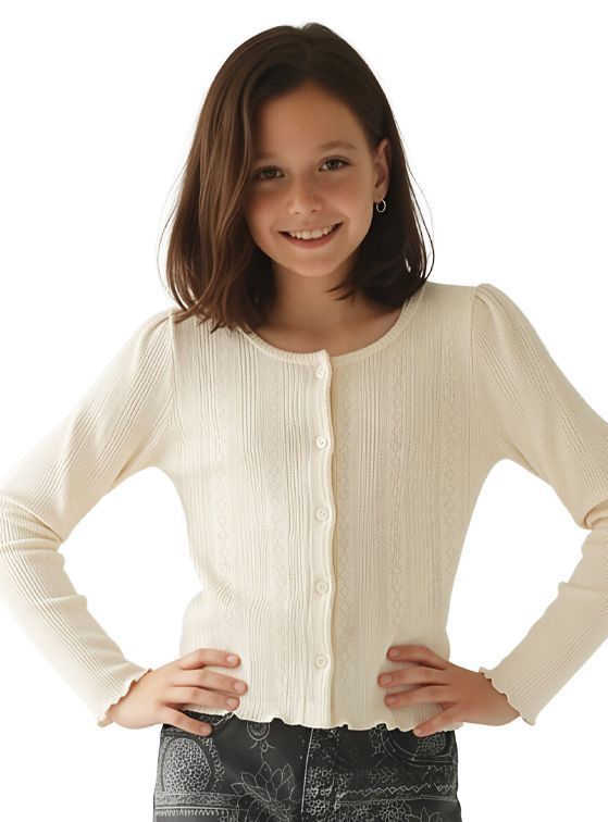 Polera Manga Larga Nina Pointelle Blanco 4 anos