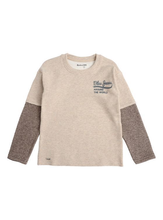 Polera Manga Larga Interior Frisado Nino Beige 4 anos