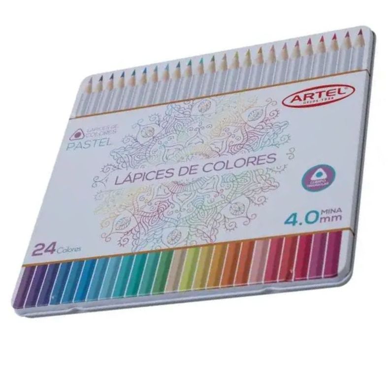  Estuche Metálico 24 lápices colores pasteles-1