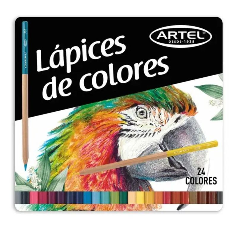 Lápices De 24 Colores En Caja De Lata Calidad Superior -0
