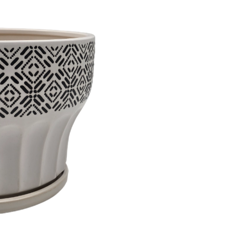 Set 3 Macetero Maceta De Ceramica Blanco Patrones Negro Alto-4