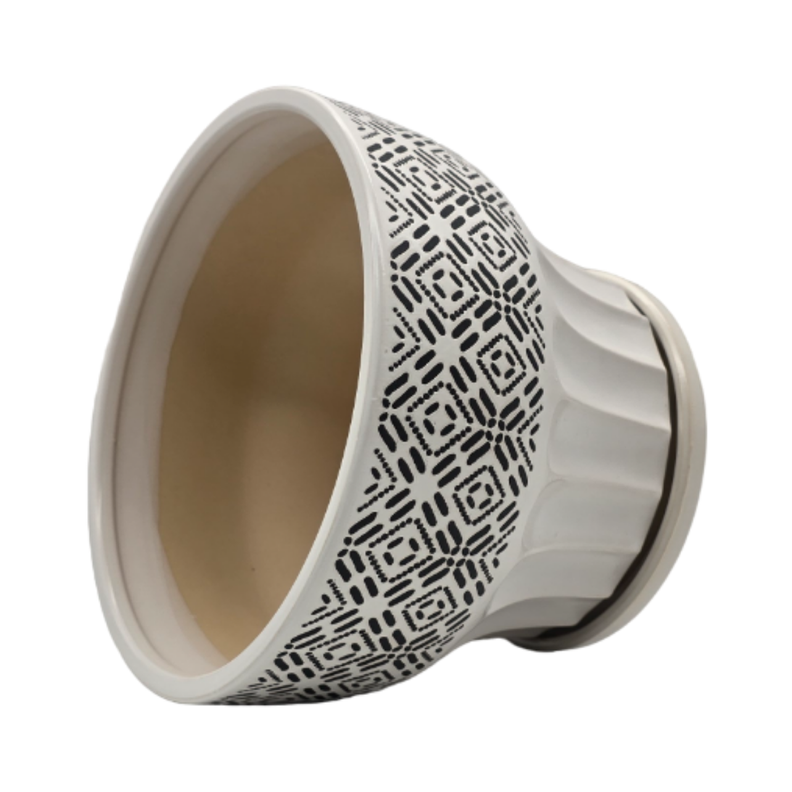 Set 3 Macetero Maceta De Ceramica Blanco Patrones Negro Alto-5