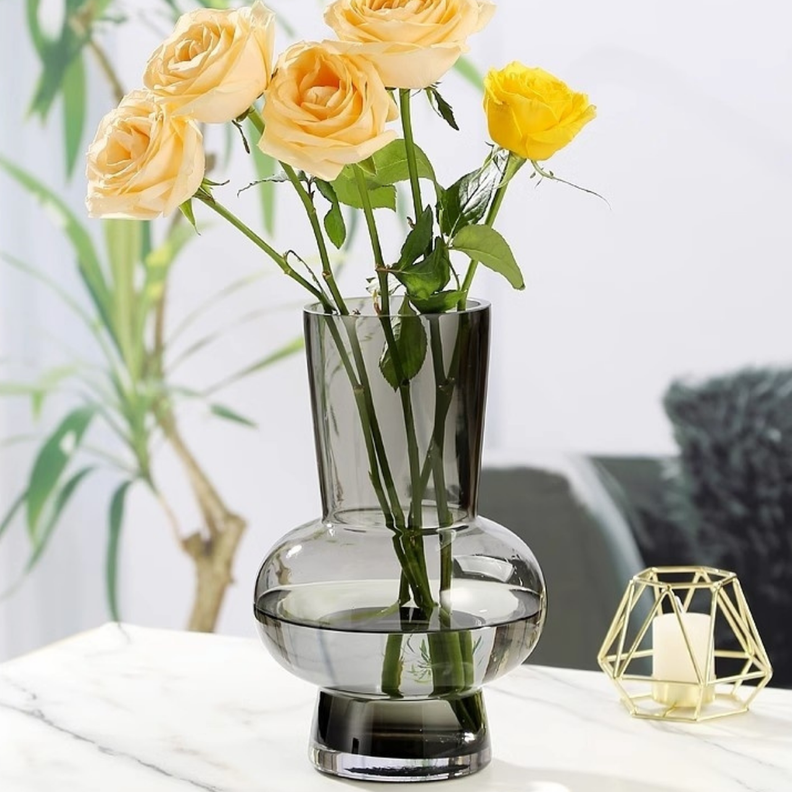Florero Elegante De Vidrio Cristal Premium Tono Oscuro-3