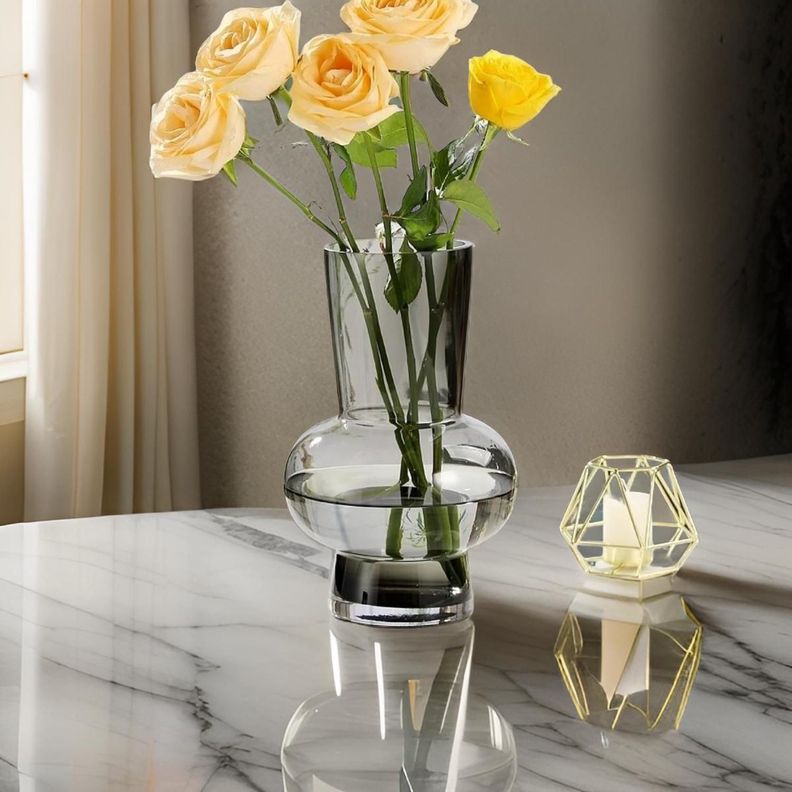 Florero Elegante De Vidrio Cristal Premium Tono Oscuro-4