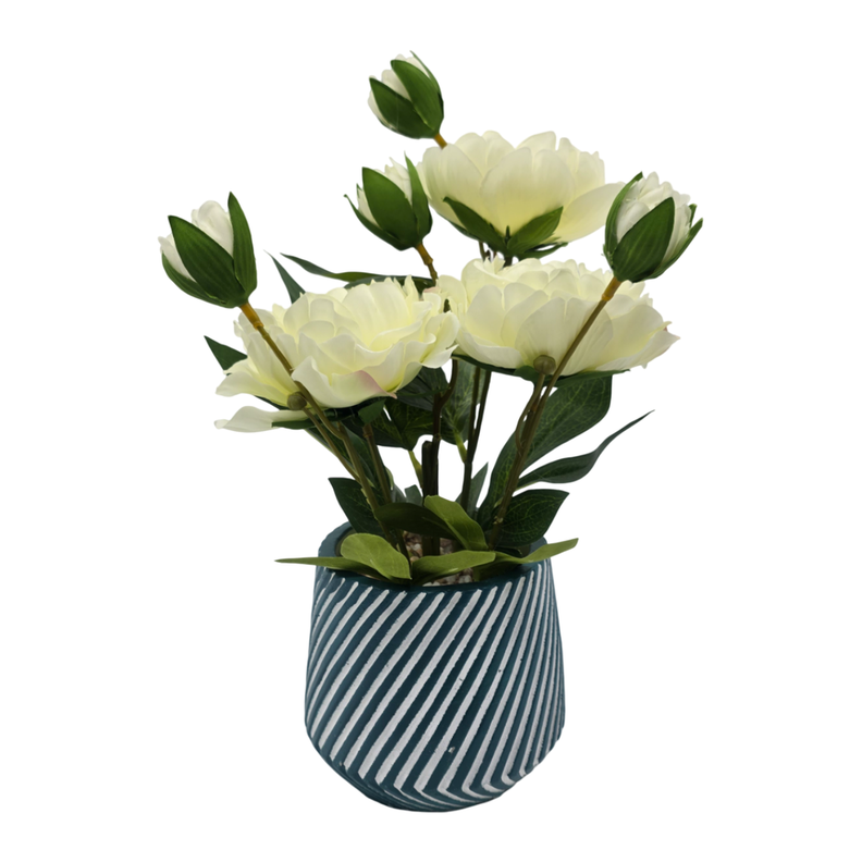 Planta Artificial Macetero a Rayas Con Rosas Decorativas-1
