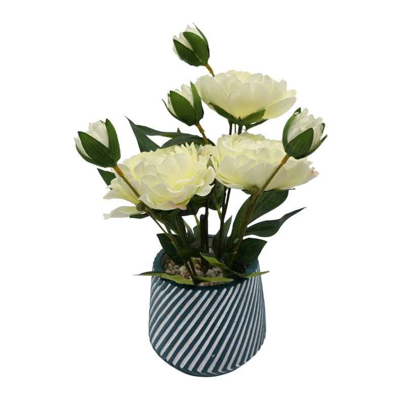 Planta Artificial Macetero a Rayas Con Rosas Decorativas-2