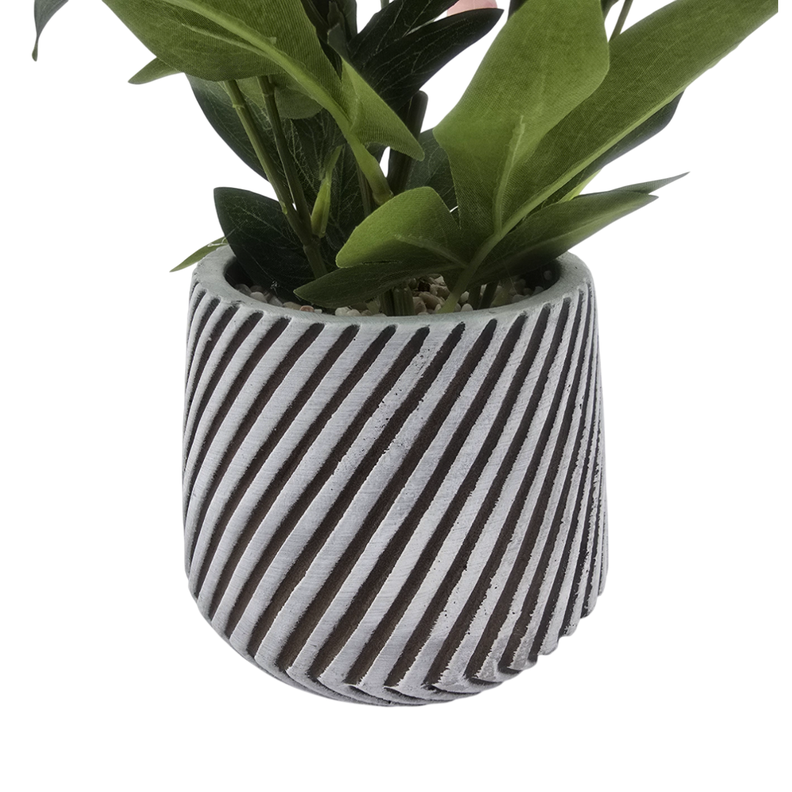 Planta Artificial Macetero a Rayas Con Rosas Decorativas-3