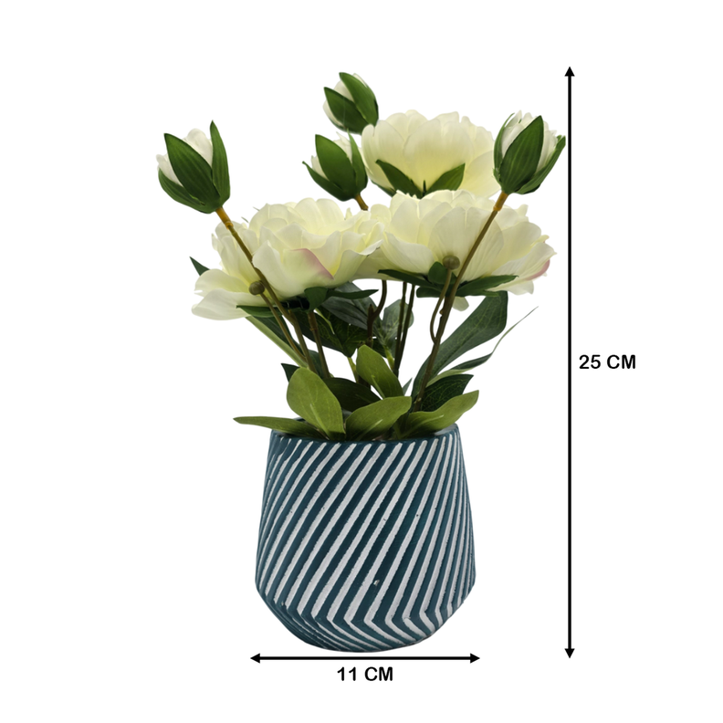 Planta Artificial Macetero a Rayas Con Rosas Decorativas-4