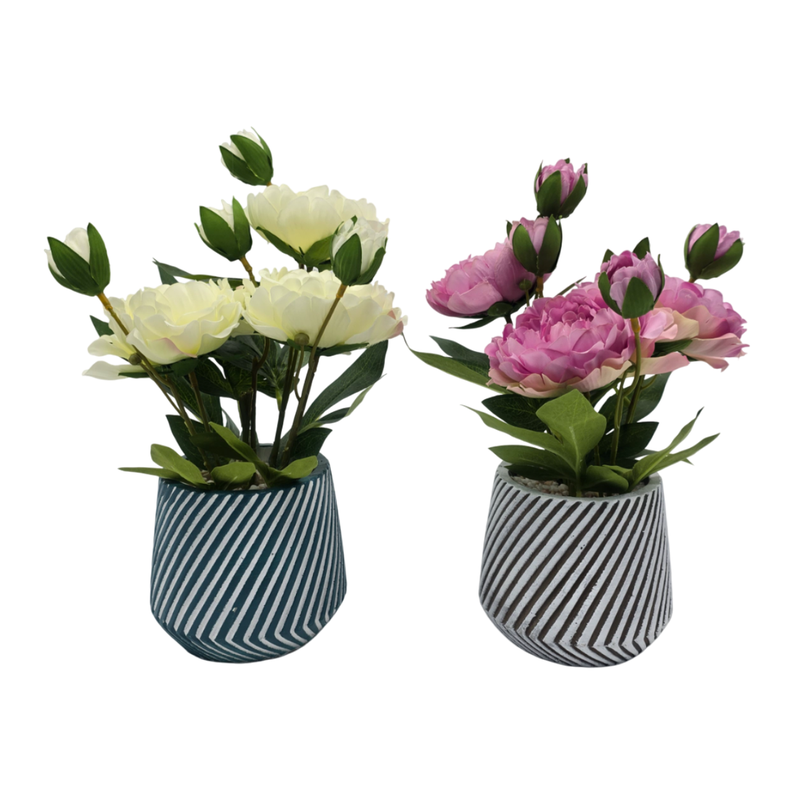 Planta Artificial Macetero a Rayas Con Rosas Decorativas-5