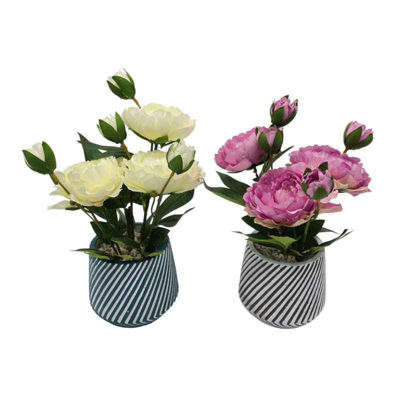Planta Artificial Macetero a Rayas Con Rosas Decorativas-6