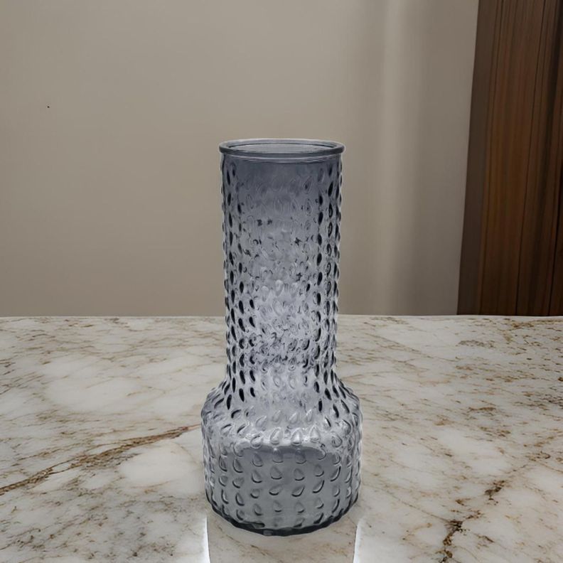 Florero Decorativo De Vidrio Con Diseño Base Ancha Gris 30-3