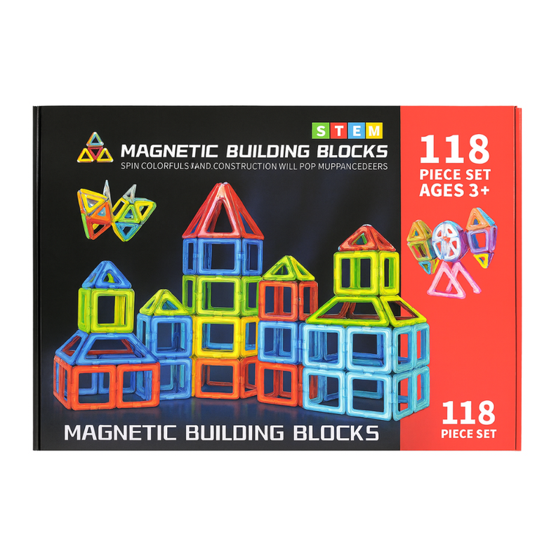 Set de Construccion Magnetico Piezas Magneticas 118 Piezas Negro