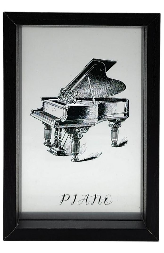 Cuadro De Vidrio Marco Negro Diseño Piano Decorativo-0