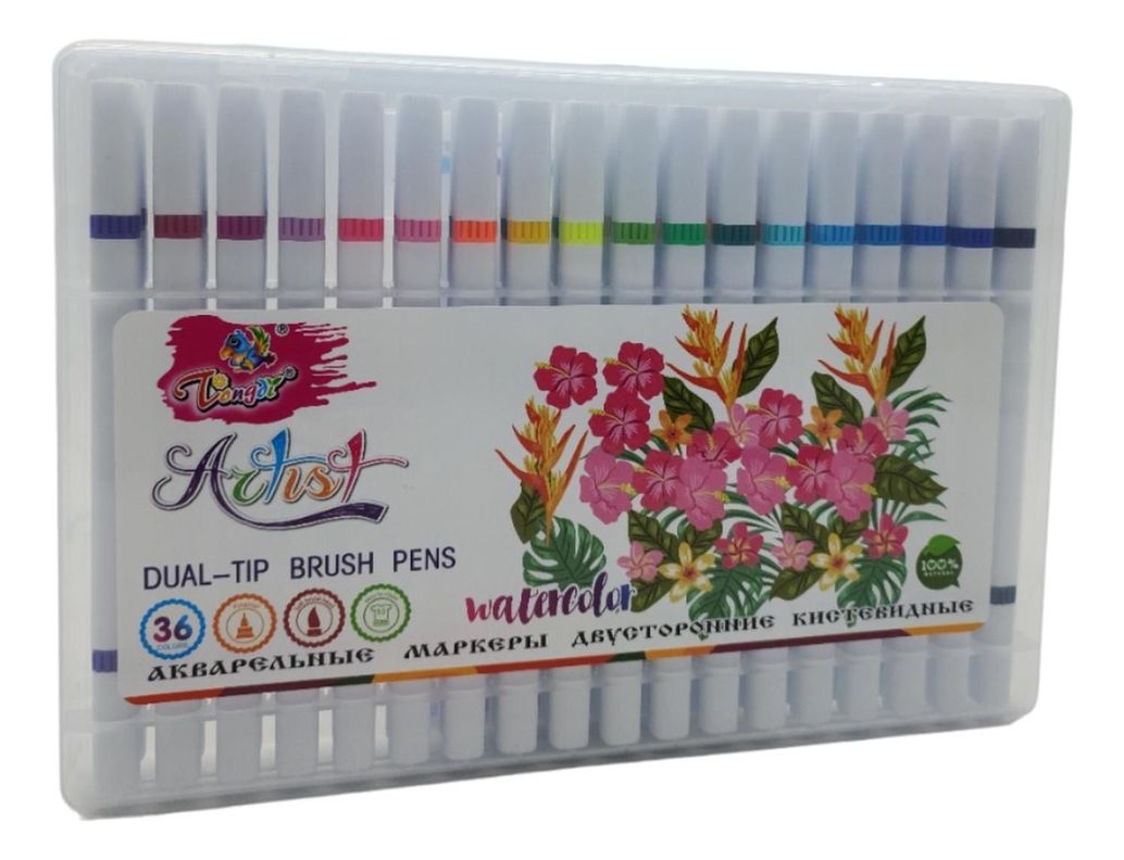 Set Marcadores Doble Punta 36 Lapices Plumones Watercolor