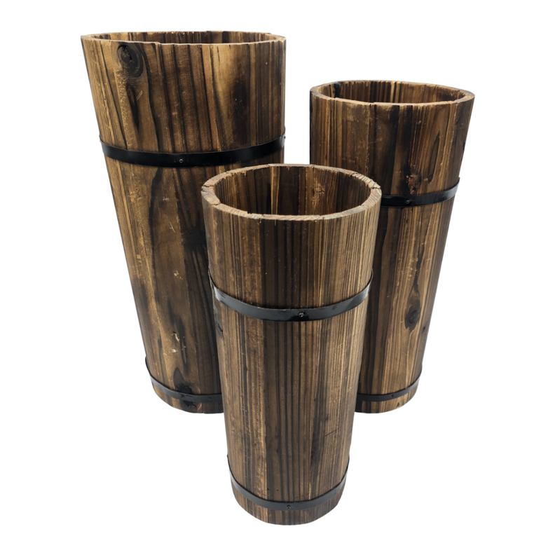 Macetero De Madera Tipo Barril Largo Alto Jardin Terraza L-3